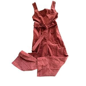 NEW Farrow burnt Orange Corduroy wide-Leg Overalls medium tie waist zip up back